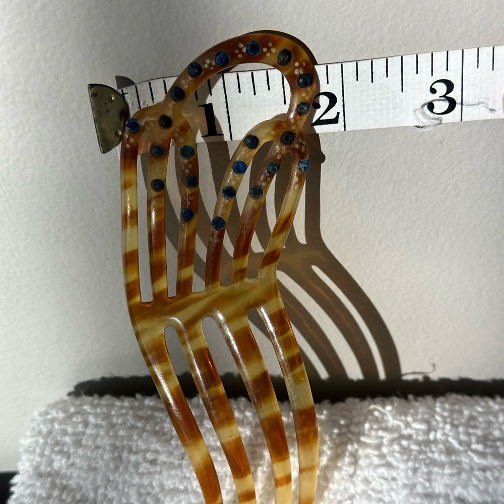 Antique Tortoise Shell Blue Rhinestone Hair Combs - Picture 13 of 13
